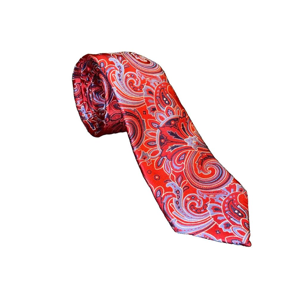 Luxury Men's Red Paisley Necktie 100% Silk Tie 58”L 3.5” W Eagle Shirtmakers